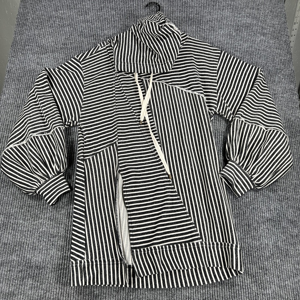 Pilcro Pullover Hoodie Womens XS Black White Stripe Patchwork Drawstring Cotton
